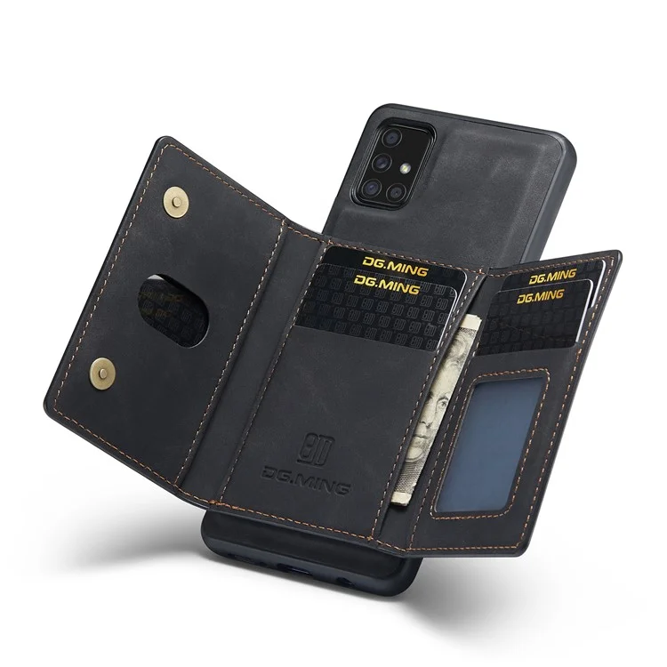 DG.MING M2 Series 360° Powerful Protection Wireless Charging Detachable Wallet 2-in-1 Hybrid Phone Case with Kickstand for Samsung Galaxy A71 4G SM-A715 - Black
