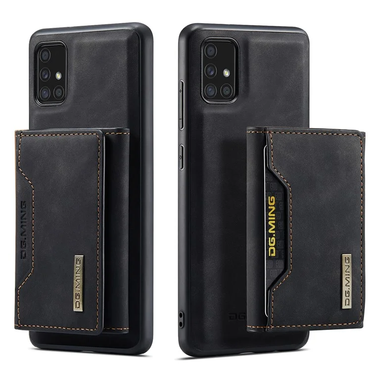DG.MING M2 Series 360° Powerful Protection Wireless Charging Detachable Wallet 2-in-1 Hybrid Phone Case with Kickstand for Samsung Galaxy A71 4G SM-A715 - Black