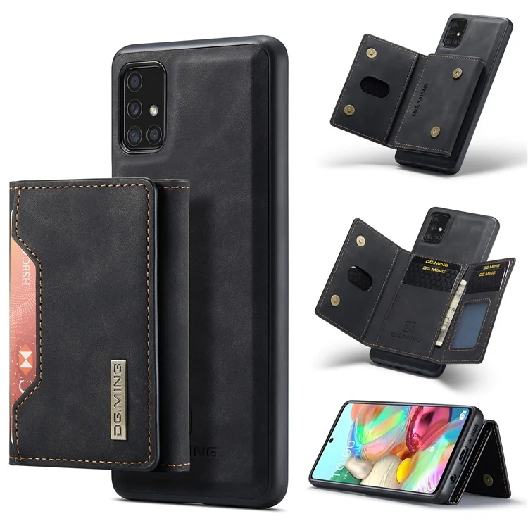 DG.MING M2 Series 360° Powerful Protection Wireless Charging Detachable Wallet 2-in-1 Hybrid Phone Case with Kickstand for Samsung Galaxy A71 4G SM-A715 - Black
