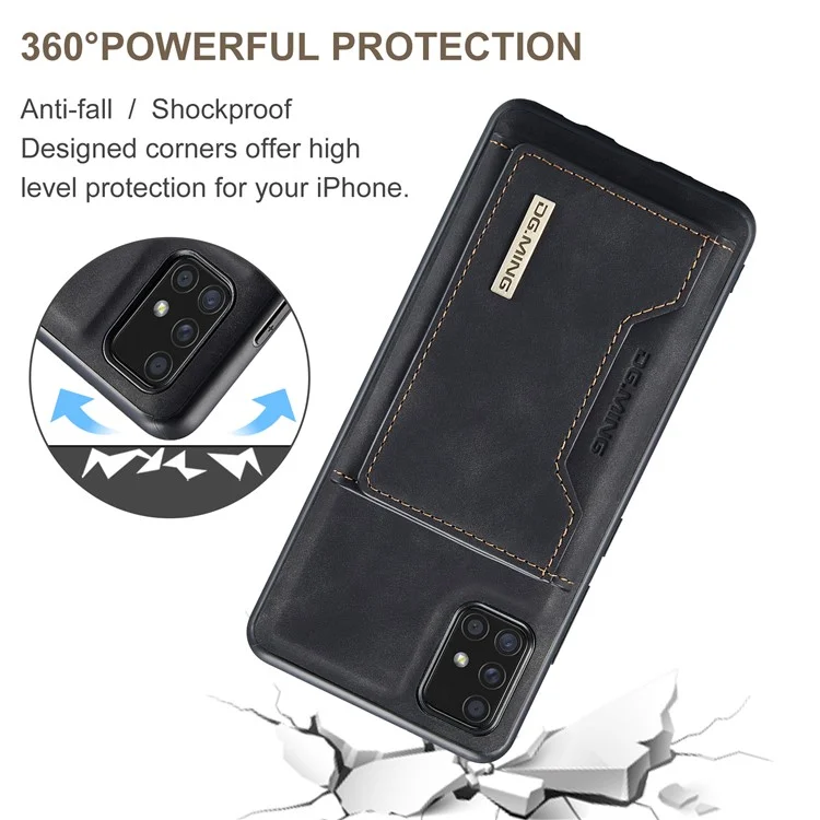 DG.MING M2 Series 360° Powerful Protection Wireless Charging Detachable Wallet 2-in-1 Hybrid Phone Case with Kickstand for Samsung Galaxy A71 4G SM-A715 - Black