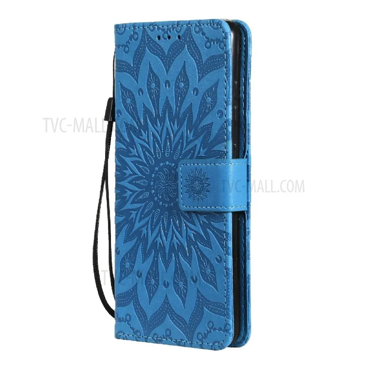 For Samsung Galaxy A52 5G / A52 4G / A52s 5G Phone Case Sunflower Imprinted Leather Wallet Stand Cover with Strap - Blue