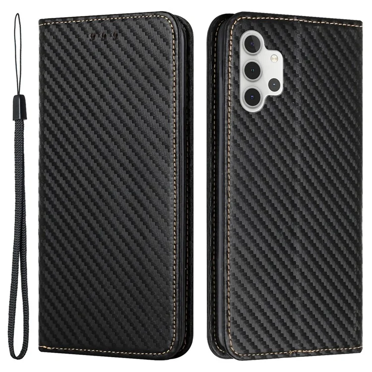 Textura de Fibra de Carbono Cierre Magnético Montaje de Cubierta de Cuero Con Correa Para Samsung Galaxy A32 5G/M32 5G - Negro