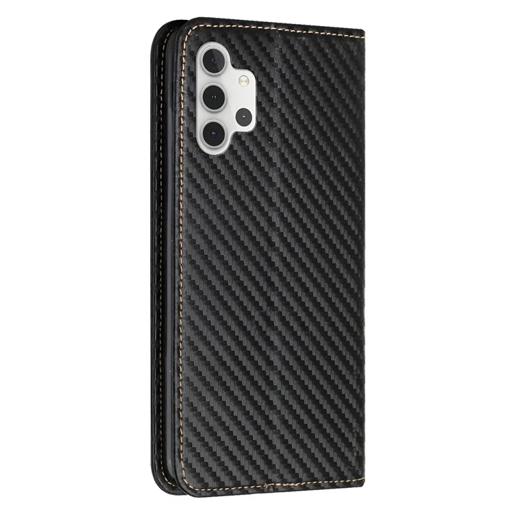 Textura de Fibra de Carbono Cierre Magnético Montaje de Cubierta de Cuero Con Correa Para Samsung Galaxy A32 5G/M32 5G - Negro