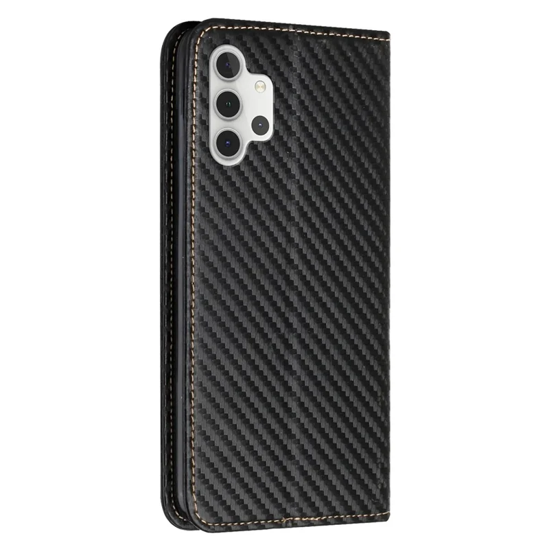 Full Protection Magnetic Clasp Carbon Fiber Texture Leather Wallet Stand Case Shell for Samsung Galaxy A32 4G - Black