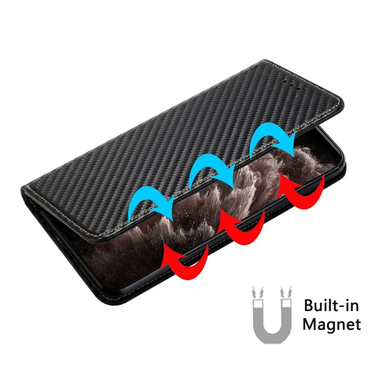 All-round Protection Carbon Fiber Texture Auto-absorbed Leather Phone Cover Case for Samsung Galaxy A12 - Black