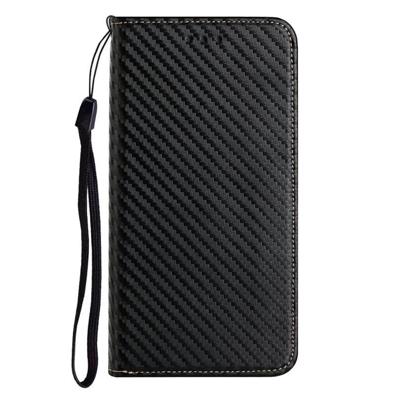 All-round Protection Carbon Fiber Texture Auto-absorbed Leather Phone Cover Case for Samsung Galaxy A12 - Black