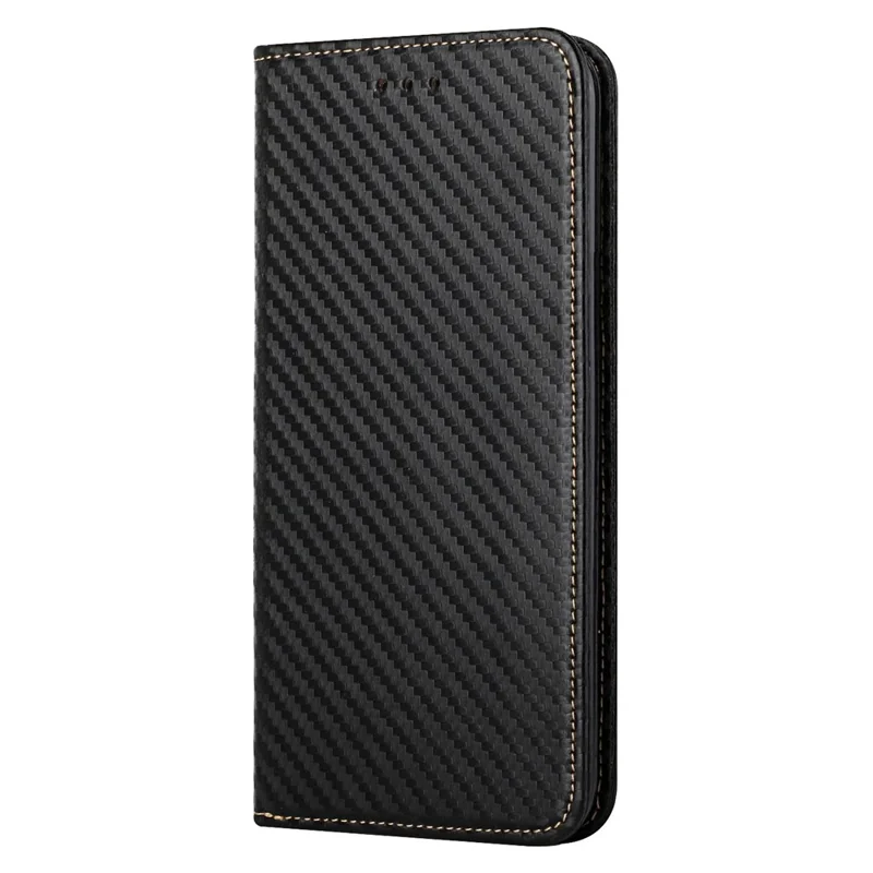 All-round Protection Carbon Fiber Texture Auto-absorbed Leather Phone Cover Case for Samsung Galaxy A12 - Black