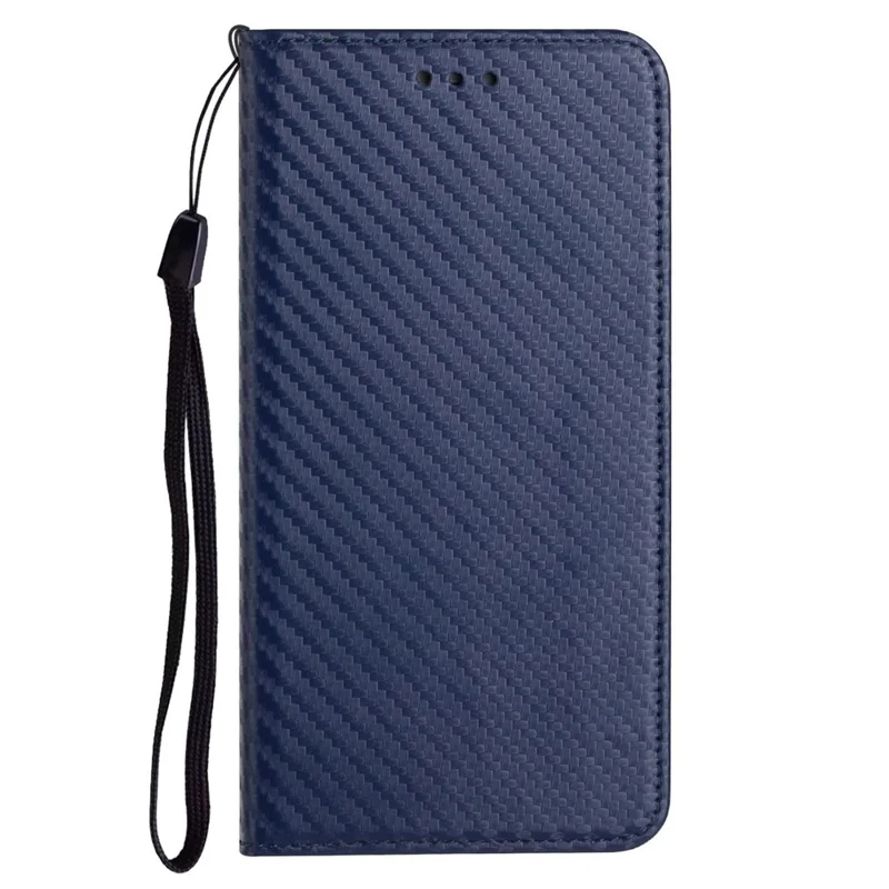 All-round Protection Carbon Fiber Texture Auto-absorbed Leather Phone Cover Case for Samsung Galaxy A12 - Blue