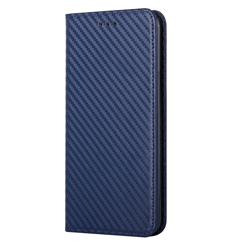 All-round Protection Carbon Fiber Texture Auto-absorbed Leather Phone Cover Case for Samsung Galaxy A12 - Blue