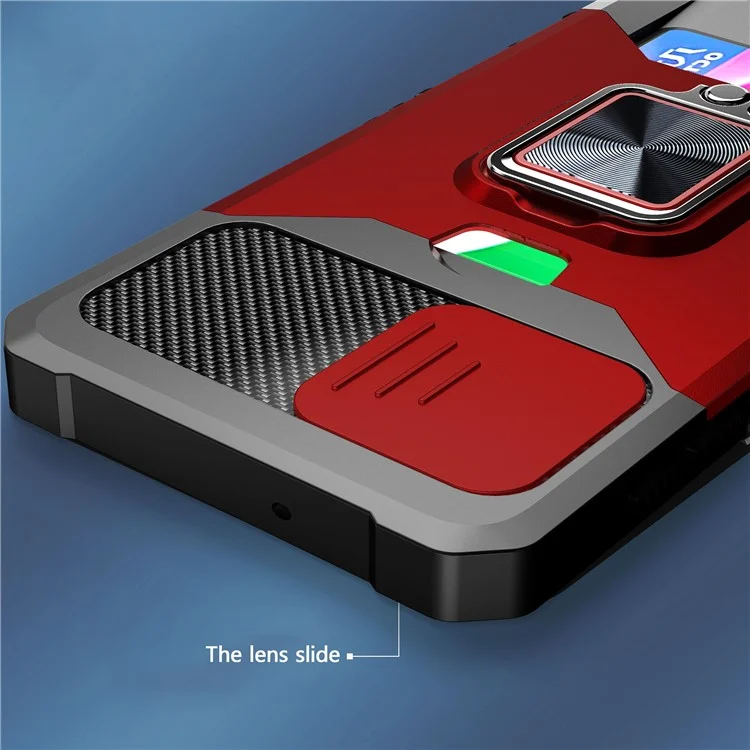 Porte-carte de visite + Feuille métallique intégrée + Conception de curseur de caméra Anti-chute Hybrid Phone Case Cover Shell pour Samsung Galaxy A12 - Noir