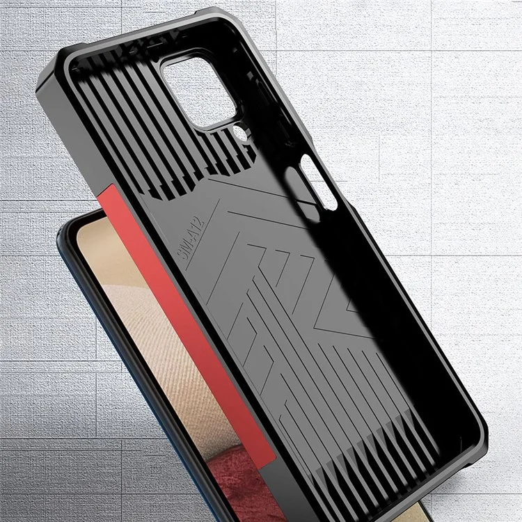 Porte-carte de visite + Feuille métallique intégrée + Conception de curseur de caméra Anti-chute Hybrid Phone Case Cover Shell pour Samsung Galaxy A12 - Noir