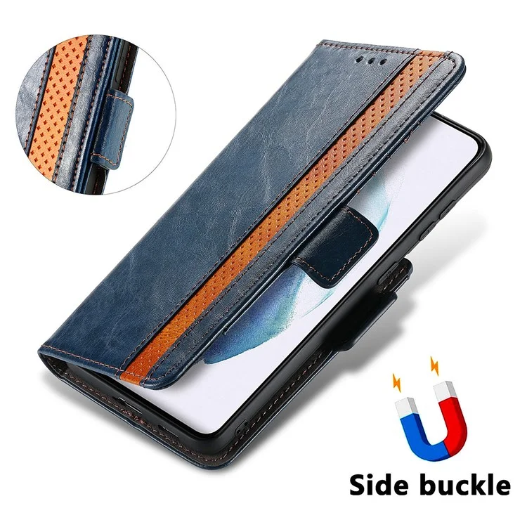 For Samsung Galaxy S21 Ultra 5G Phone Cases CASENEO PU Leather Cover Stand with RFID Blocking Wallet - Dark Blue