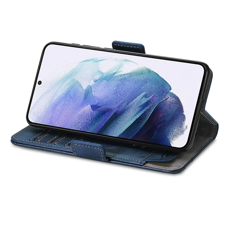 For Samsung Galaxy S21 Ultra 5G Phone Cases CASENEO PU Leather Cover Stand with RFID Blocking Wallet - Dark Blue