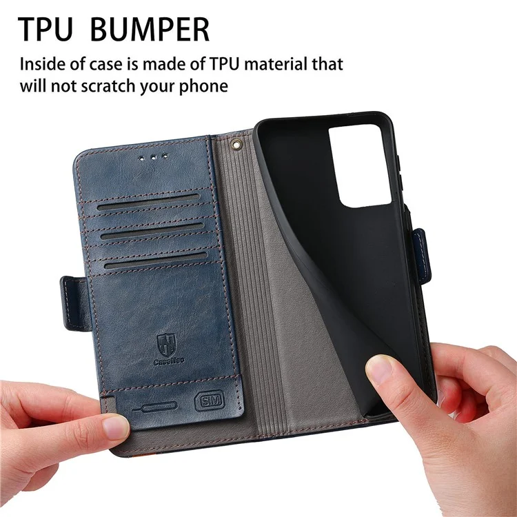 For Samsung Galaxy S21 Ultra 5G Phone Cases CASENEO PU Leather Cover Stand with RFID Blocking Wallet - Dark Blue