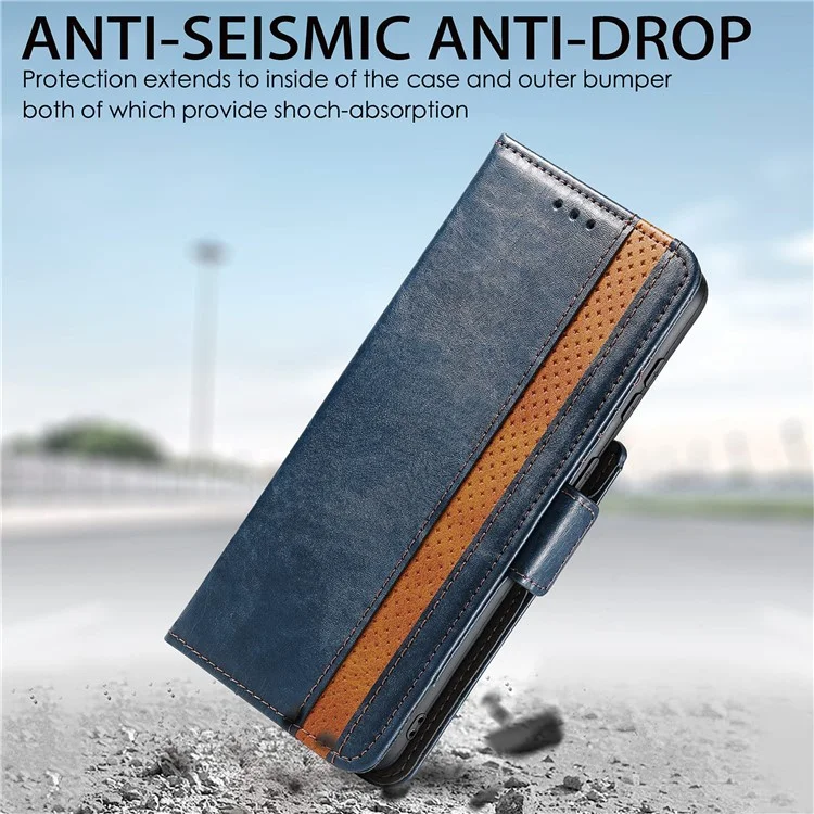 For Samsung Galaxy S21 Ultra 5G Phone Cases CASENEO PU Leather Cover Stand with RFID Blocking Wallet - Dark Blue