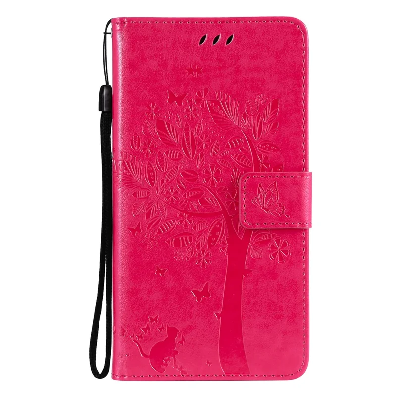 For Samsung Galaxy A12 Phone Case with Stand Cat Tree Pattern Leather Wallet Mobile Cover - Rose