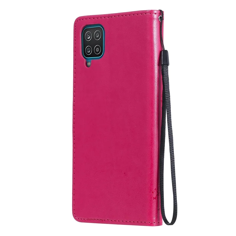 For Samsung Galaxy A12 Phone Case with Stand Cat Tree Pattern Leather Wallet Mobile Cover - Rose