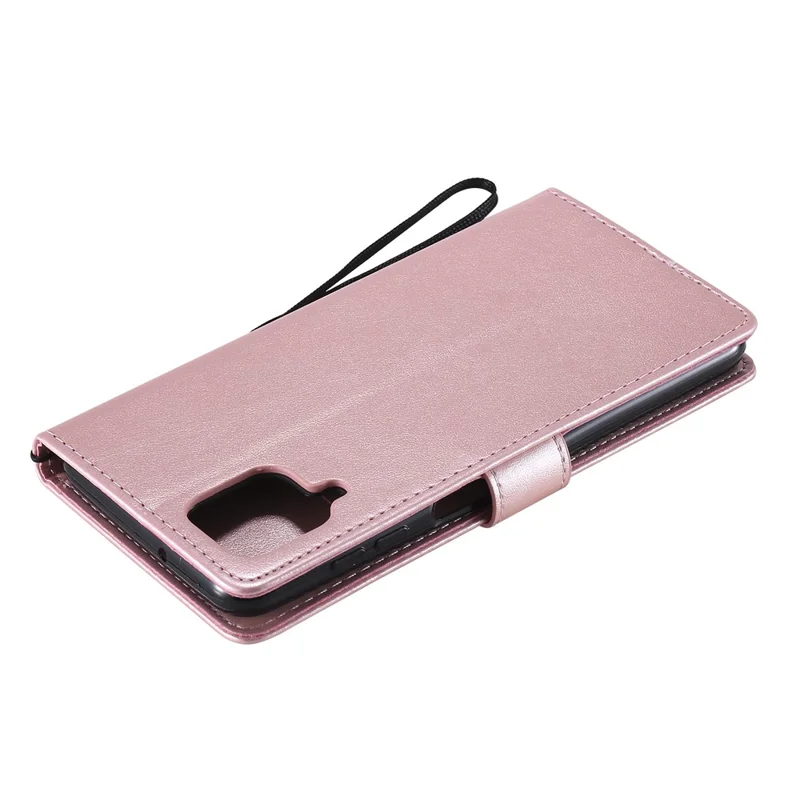 For Samsung Galaxy A12 Phone Case with Stand Cat Tree Pattern Leather Wallet Mobile Cover - Rose Gold