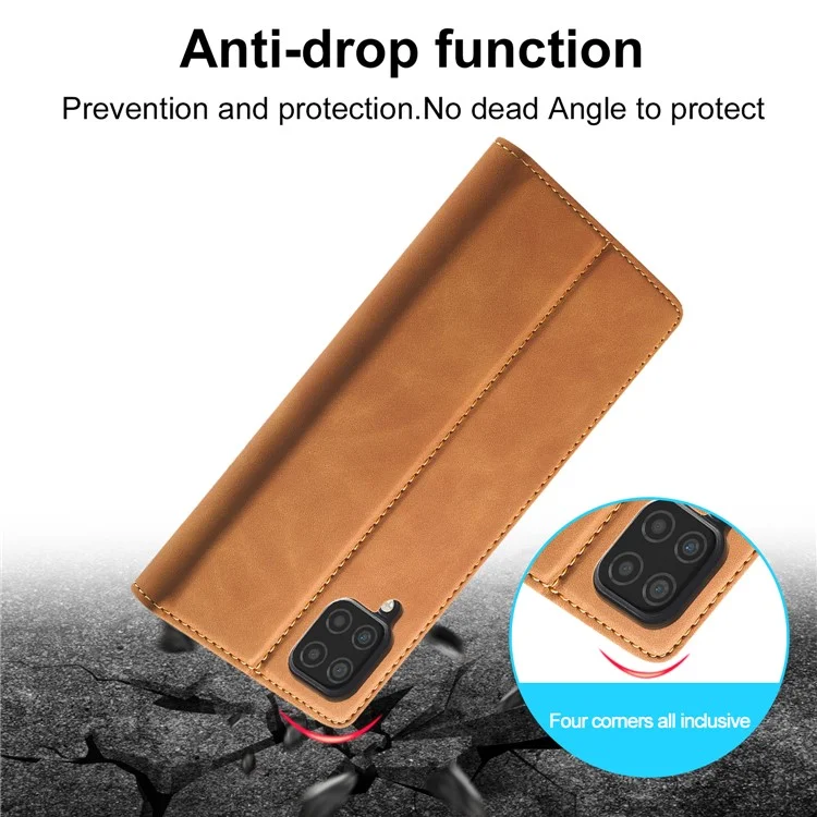 Lc. Billetera de Cuero Imeeke Stand Sólida Caja de Caparazón de Protección de Teléfono Magnético Para Samsung Galaxy A22 4G (versión de la Ue) - Marrón