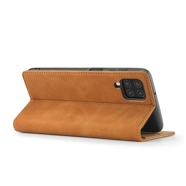 Lc. Billetera de Cuero Imeeke Stand Sólida Caja de Caparazón de Protección de Teléfono Magnético Para Samsung Galaxy A22 4G (versión de la Ue) - Marrón