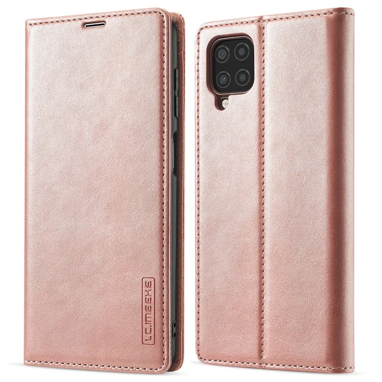 Lc. Carteira de Couro Imeeke Stand Stirn Magnet Popel Protetive Shell Case Para Samsung Galaxy A22 4G (versão da Ue) - Rosa Ouro