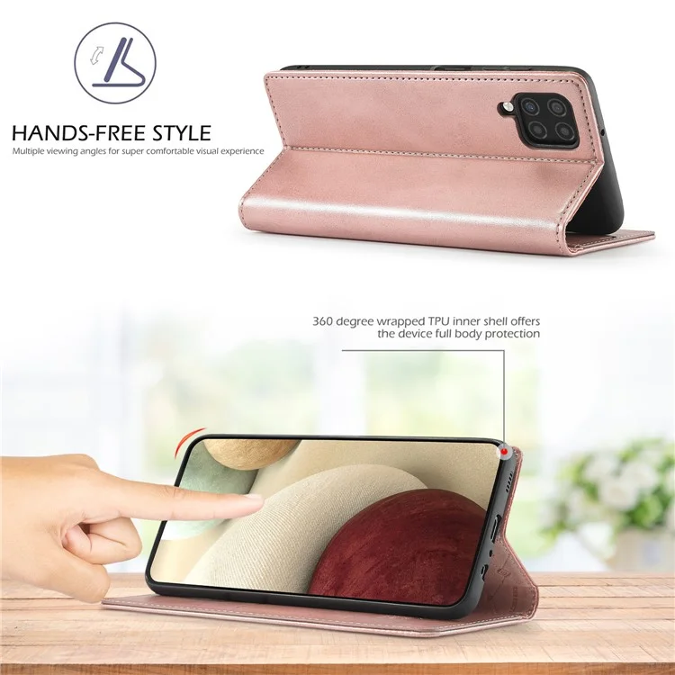 Lc. Carteira de Couro Imeeke Stand Stirn Magnet Popel Protetive Shell Case Para Samsung Galaxy A22 4G (versão da Ue) - Rosa Ouro