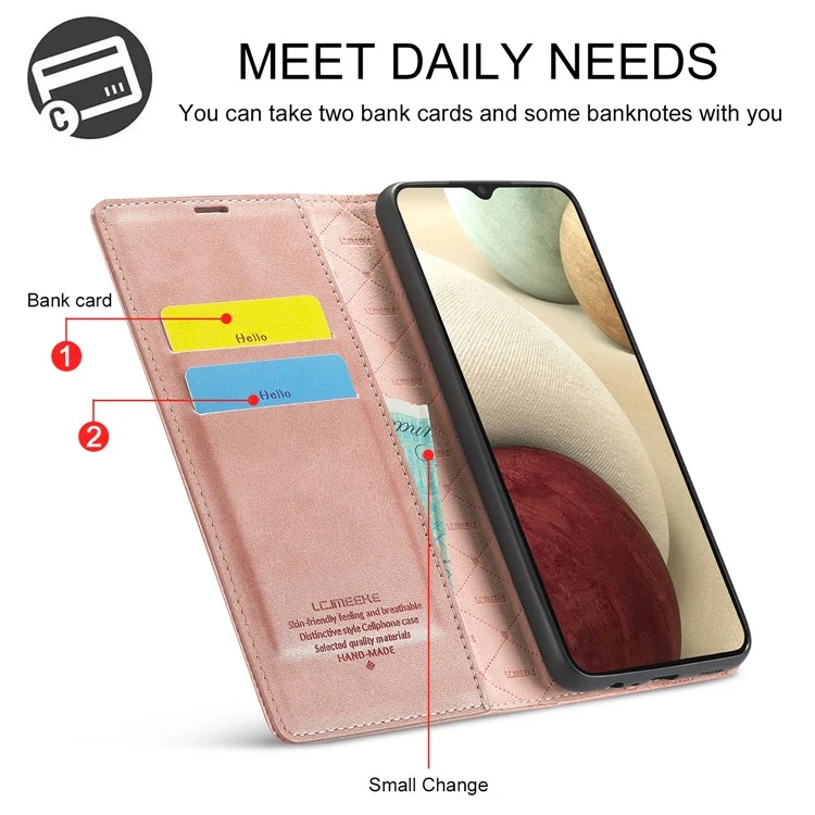 Lc. Carteira de Couro Imeeke Stand Stirn Magnet Popel Protetive Shell Case Para Samsung Galaxy A22 4G (versão da Ue) - Rosa Ouro