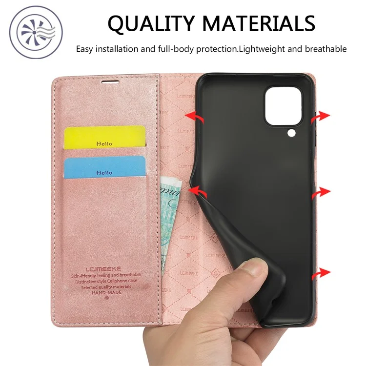 Lc. Carteira de Couro Imeeke Stand Stirn Magnet Popel Protetive Shell Case Para Samsung Galaxy A22 4G (versão da Ue) - Rosa Ouro