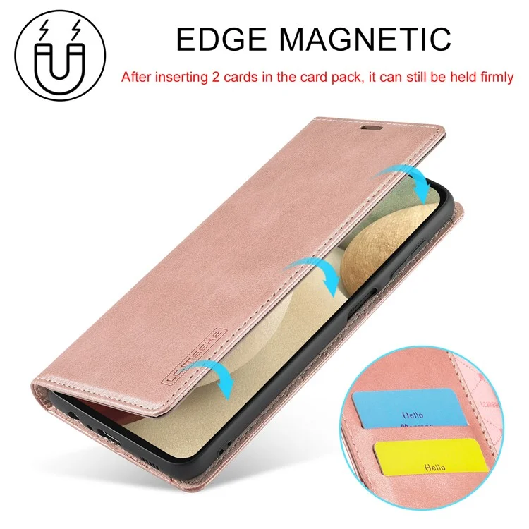 Lc. Carteira de Couro Imeeke Stand Stirn Magnet Popel Protetive Shell Case Para Samsung Galaxy A22 4G (versão da Ue) - Rosa Ouro