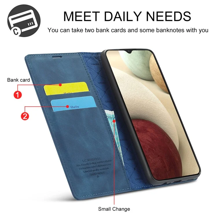 LC.IMEEKE Leather Wallet Stand Strong Magnetic Phone Protective Shell Case for Samsung Galaxy A22 4G (EU Version) - Blue