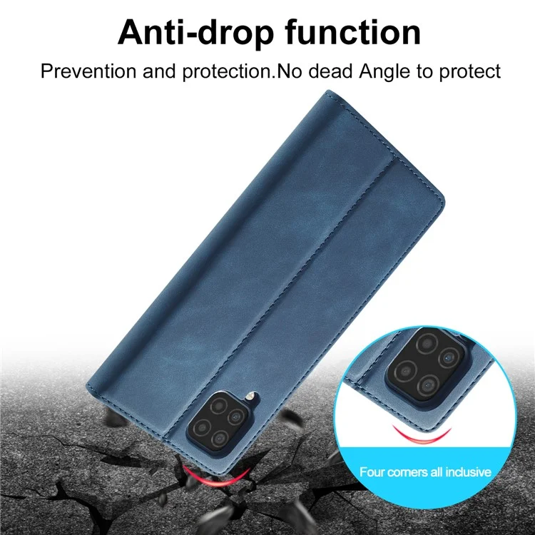LC.IMEEKE Leather Wallet Stand Strong Magnetic Phone Protective Shell Case for Samsung Galaxy A22 4G (EU Version) - Blue