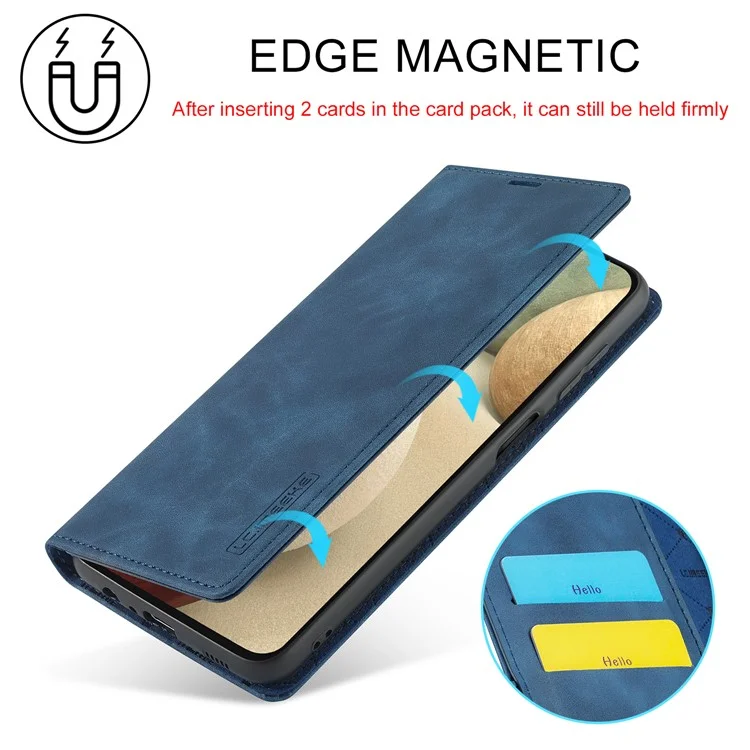 LC.IMEEKE Leather Wallet Stand Strong Magnetic Phone Protective Shell Case for Samsung Galaxy A22 4G (EU Version) - Blue