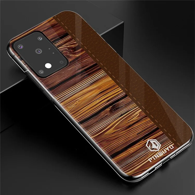 Pinwuyo Pin Dun Series Wood Grain Empalmante PC Duro Protector de la Caja Del Teléfono PC Para Samsung Galaxy S20 Ultra - Marrón