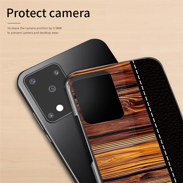 Pinwuyo Pin Dun Series Wood Grain Empalmante PC Duro Protector de la Caja Del Teléfono PC Para Samsung Galaxy S20 Ultra - Marrón