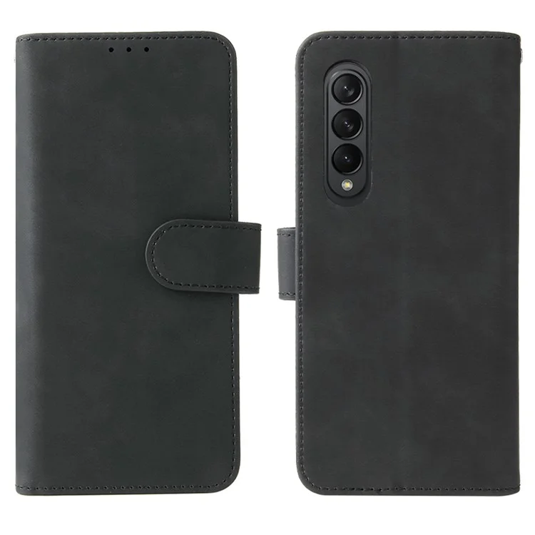 Skin-touch Wallet Stand Leather Case Phone Protective Cover for Samsung Galaxy Z Fold3 5G - Black