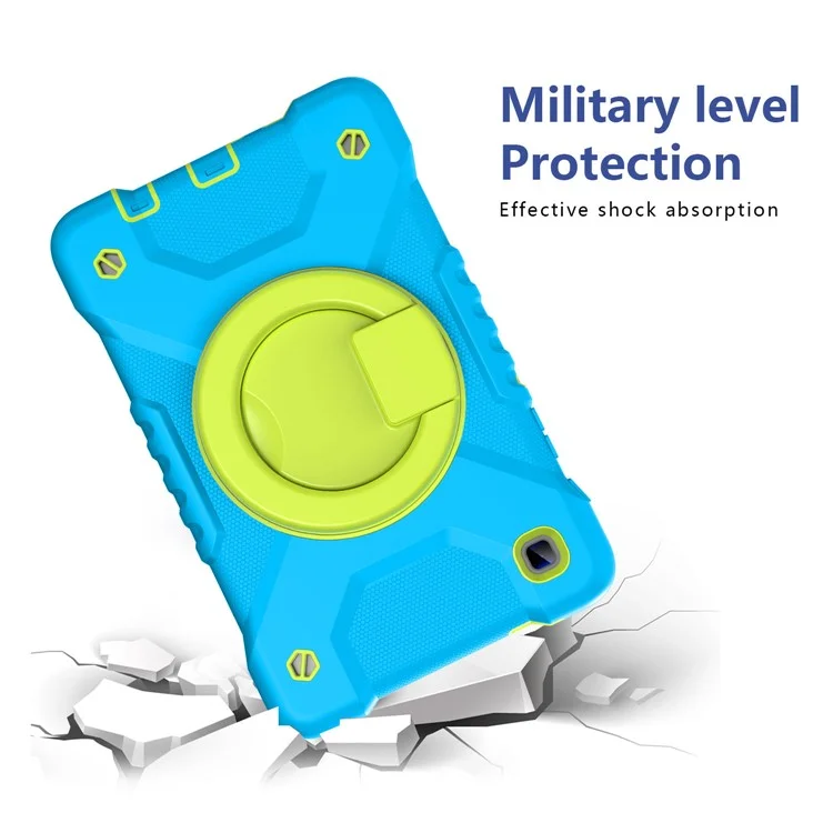 360 Degree Rotation Kickstand PC + Silicone Tablet Case Cover with Shoulder Strap for Samsung Galaxy Tab A7 Lite 8.7-inch - Blue/Grass Green