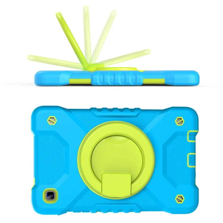 360 Degree Rotation Kickstand PC + Silicone Tablet Case Cover with Shoulder Strap for Samsung Galaxy Tab A7 Lite 8.7-inch - Blue/Grass Green
