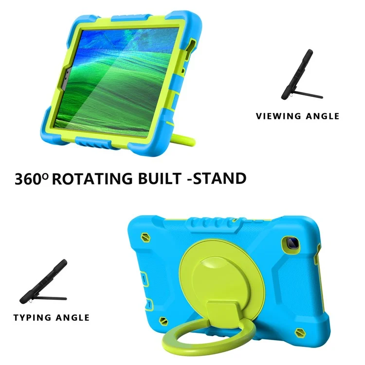 360 Degree Rotation Kickstand PC + Silicone Tablet Case Cover with Shoulder Strap for Samsung Galaxy Tab A7 Lite 8.7-inch - Blue/Grass Green