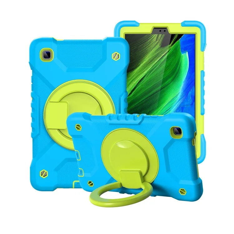 360 Degree Rotation Kickstand PC + Silicone Tablet Case Cover with Shoulder Strap for Samsung Galaxy Tab A7 Lite 8.7-inch - Blue/Grass Green