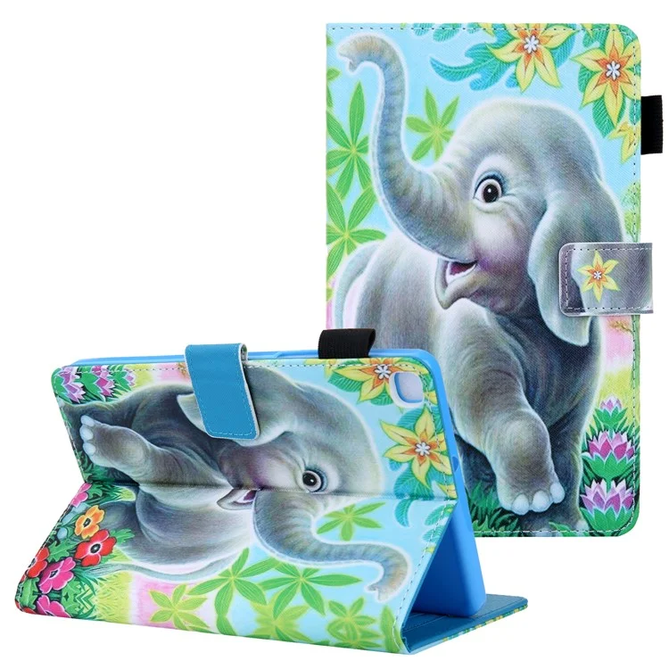 Card Slots Design Pattern Printing Leather Tablet Cover Protective Case for Samsung Galaxy Tab A7 Lite 8.7-inch - Elephant