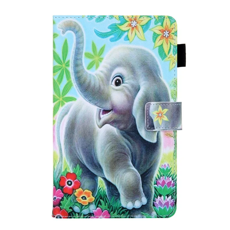 Card Slots Design Pattern Printing Leather Tablet Cover Protective Case for Samsung Galaxy Tab A7 Lite 8.7-inch - Elephant