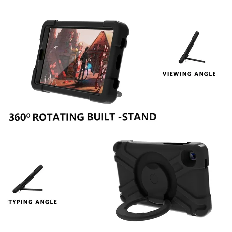 360° Swivel Kickstand Protective Hybrid Case Tablet Cover for Samsung Galaxy Tab A7 Lite 8.7-inch - All Black