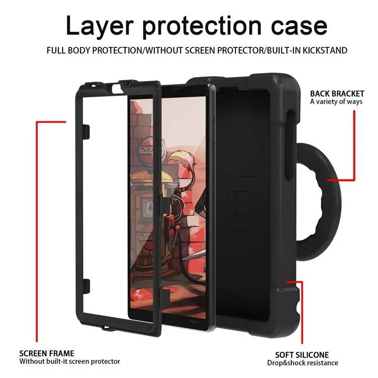 360° Swivel Kickstand Protective Hybrid Case Tablet Cover for Samsung Galaxy Tab A7 Lite 8.7-inch - All Black