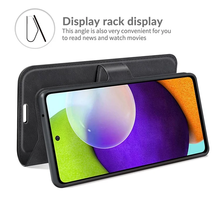Premium PU Leather Anti-Fall Folio Flip Wallet Design Magnetic Clasp Phone Cover with Stand for Samsung Galaxy A52 4G/5G/A52s 5G - Nero