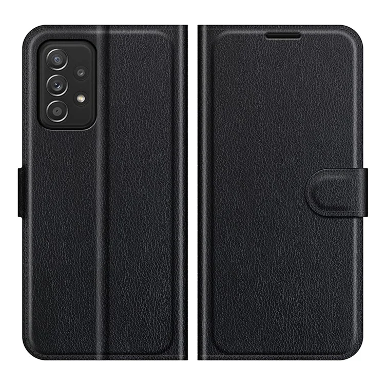Wallet Design Folio Flip Litchi Texture Protective Soft PU Leather Phone Case mit Ständer für Samsung Galaxy A52s 5G/A52 4G/5G - Schwarz