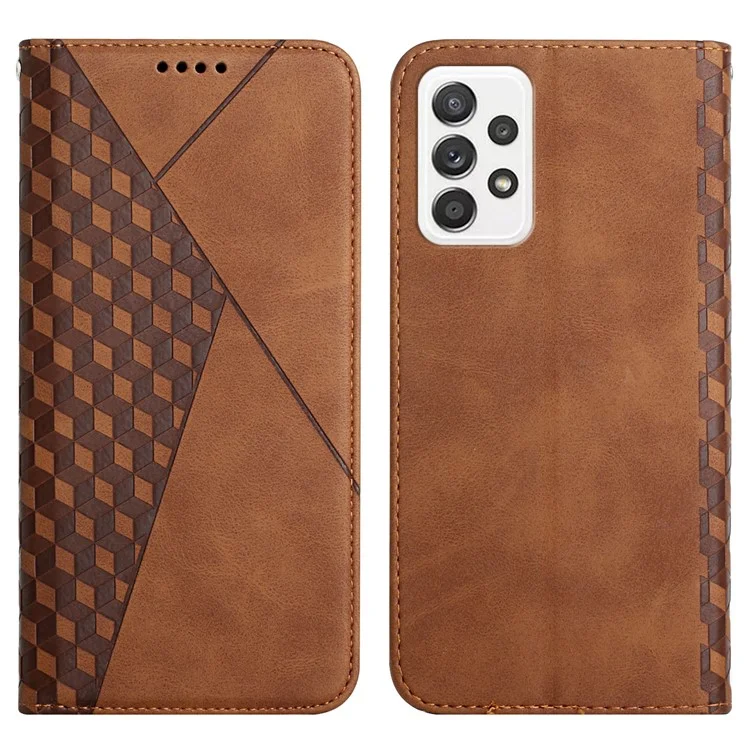 Absorption Magnétique Modèle Géométrique Support Portefeuille en Cuir Couvercle du Boîtier de Téléphone Pour Samsung Galaxy A52 5g / 4g / A52s 5G- Brown