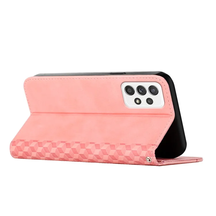 Absorption Magnétique Modèle Géométrique Support Portefeuille en Cuir Couvercle du Boîtier de Téléphone Pour Samsung Galaxy A52 5g / 4g / A52s 5G- Rose Gold