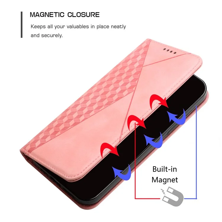 Magnetische Absorption Geometrische Musterstand Leder Brieftasche Telefonhülle Für Samsung Galaxy A52 5G/4G / A52s 5g-rosengold