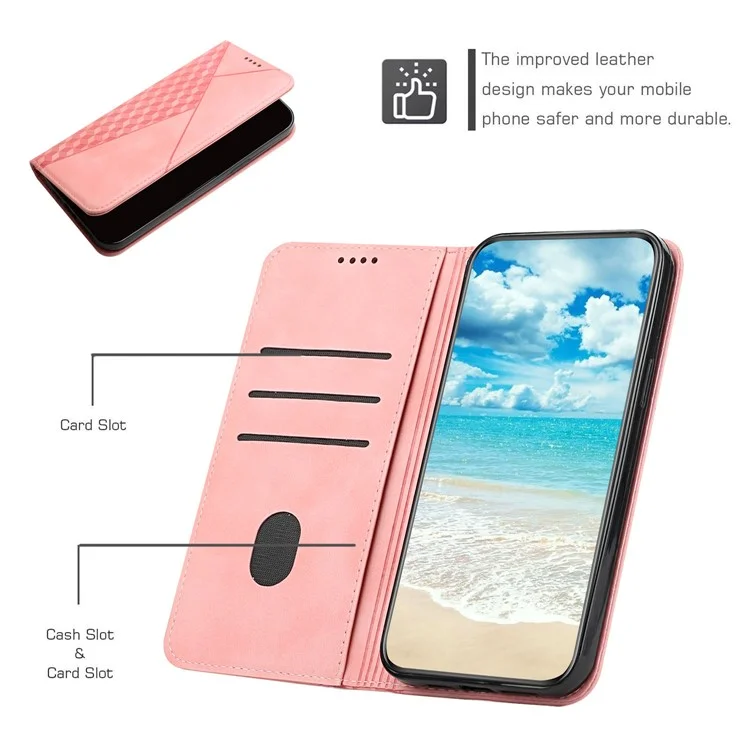 Absorption Magnétique Modèle Géométrique Support Portefeuille en Cuir Couvercle du Boîtier de Téléphone Pour Samsung Galaxy A52 5g / 4g / A52s 5G- Rose Gold
