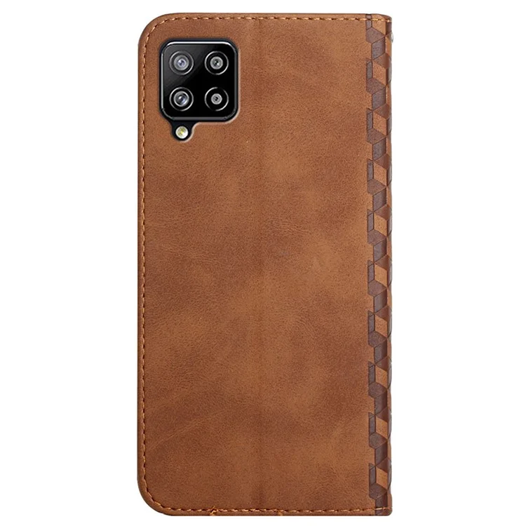 Geometric Pattern Magnetic Flip Leather Phone Case Stand Wallet Cover for Samsung Galaxy A42 5G - Brown